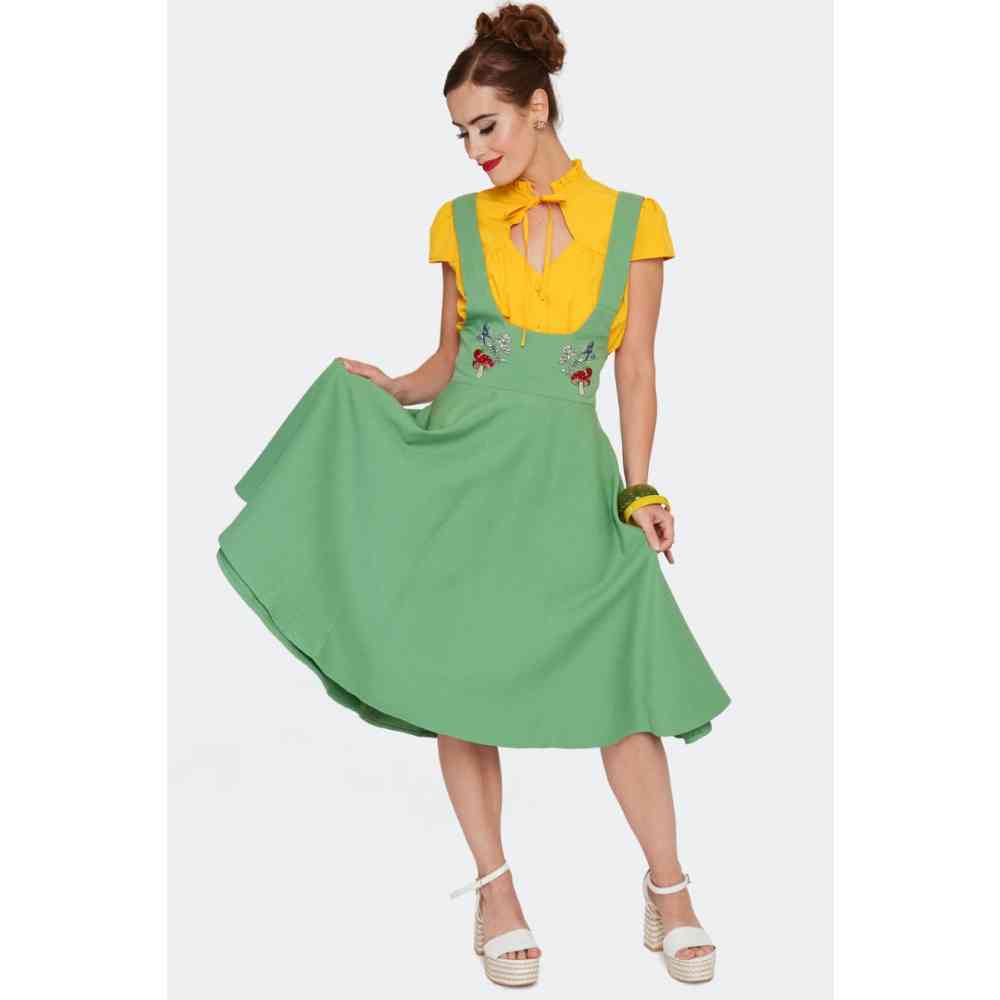 Voodoo Vixen - Woodland Embroidery Overall Skirt - Green